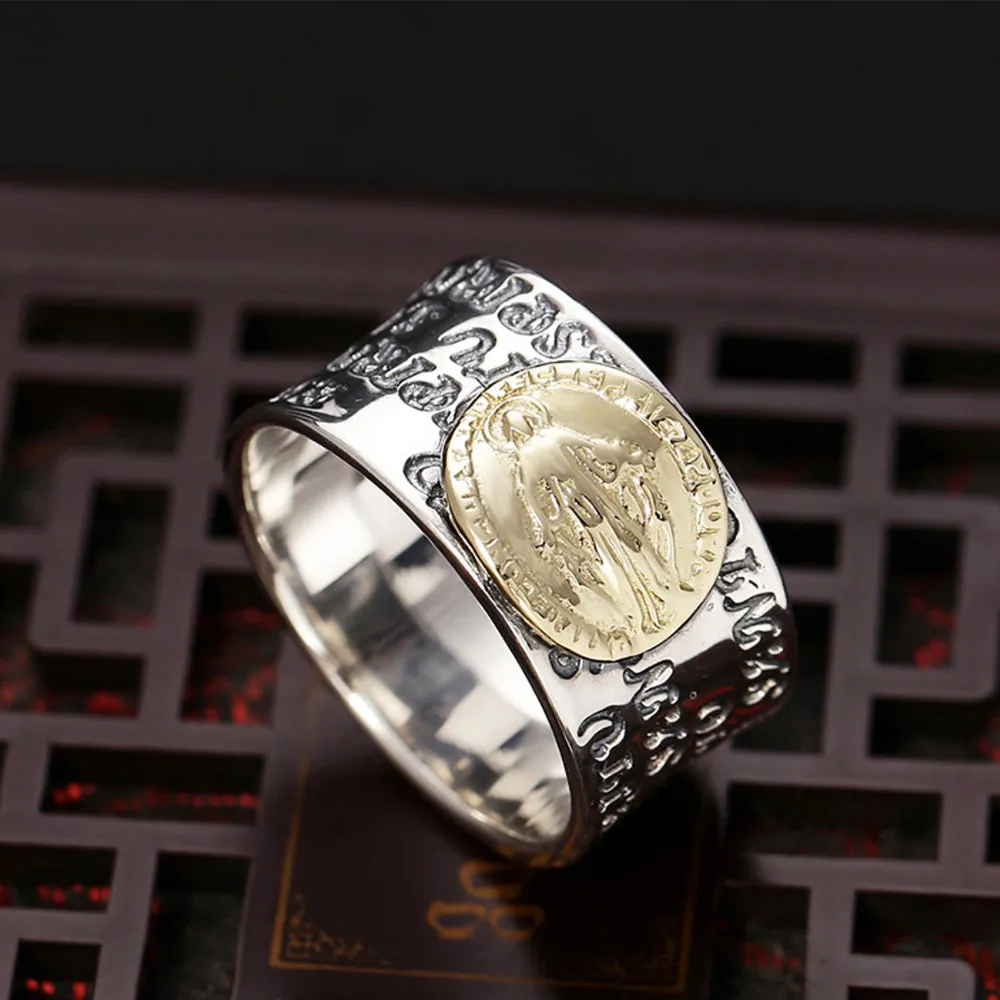 Real Solid 925 Sterling Silver Rings Cross Virgin Mary Fashion Punk Jewelry Size 9-12