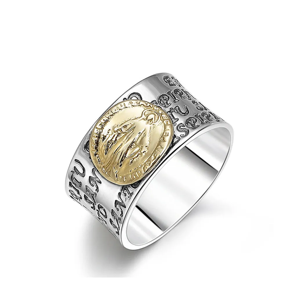 Real Solid 925 Sterling Silver Rings Cross Virgin Mary Fashion Punk Jewelry Size 9-12