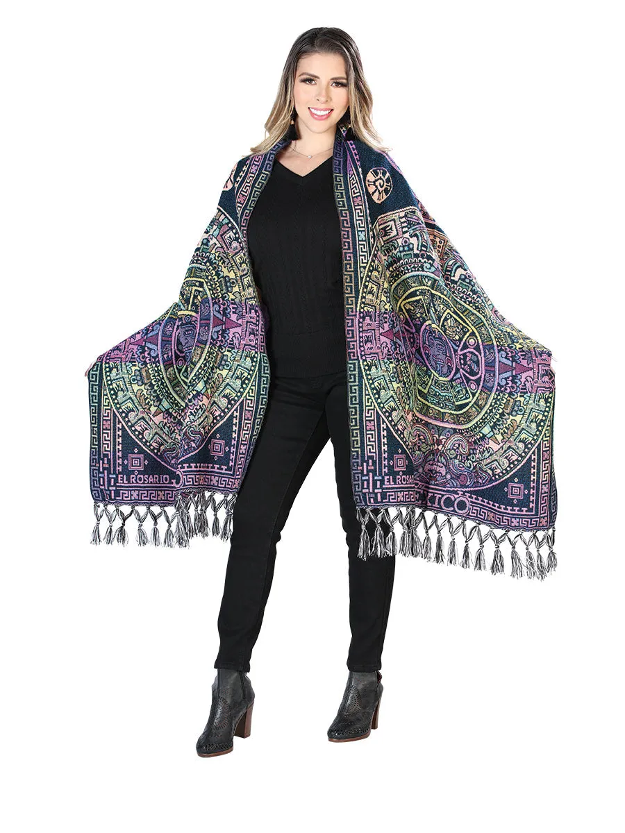 Rebozo Artesanal Diseño de Calendario Azteca para Mujer