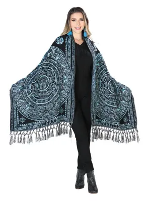 Rebozo Artesanal Diseño de Calendario Azteca para Mujer