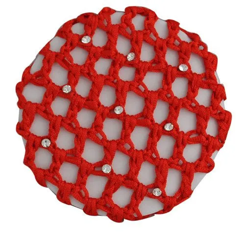 Red Bun Cover with 9 Rhinestones 3 3/4"