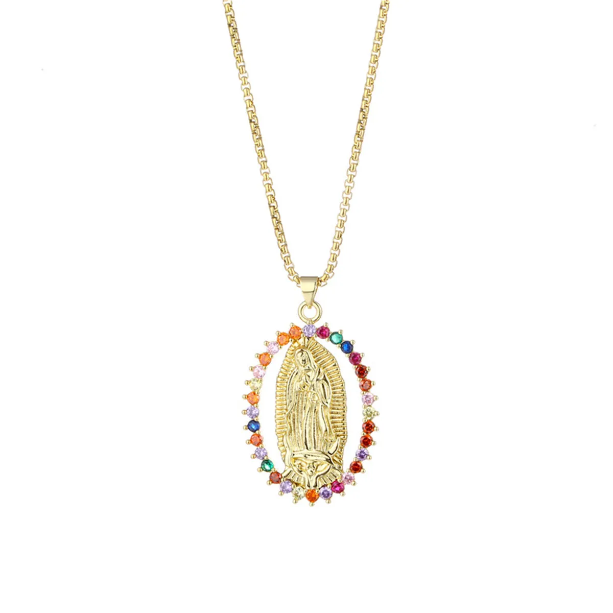 Red Cubic Zirconia & 18K Gold-Plated Mary Pendant Necklace
