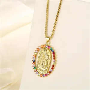 Red Cubic Zirconia & 18K Gold-Plated Mary Pendant Necklace
