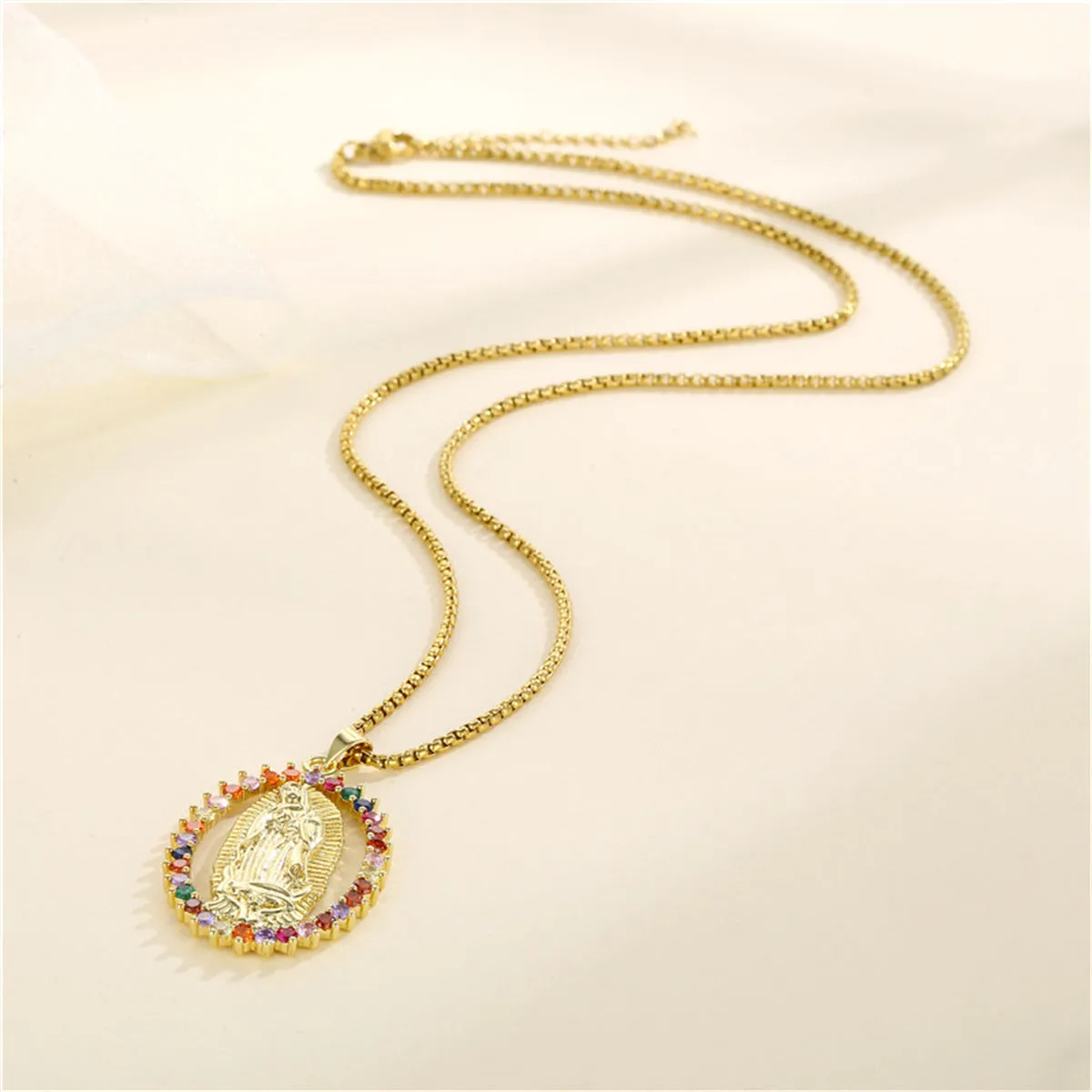Red Cubic Zirconia & 18K Gold-Plated Mary Pendant Necklace