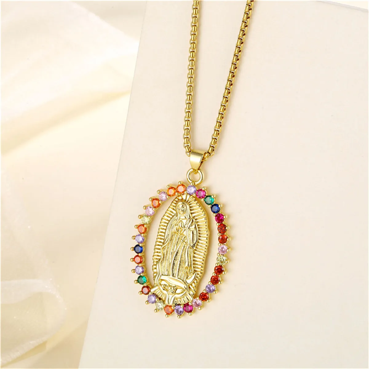 Red Cubic Zirconia & 18K Gold-Plated Mary Pendant Necklace