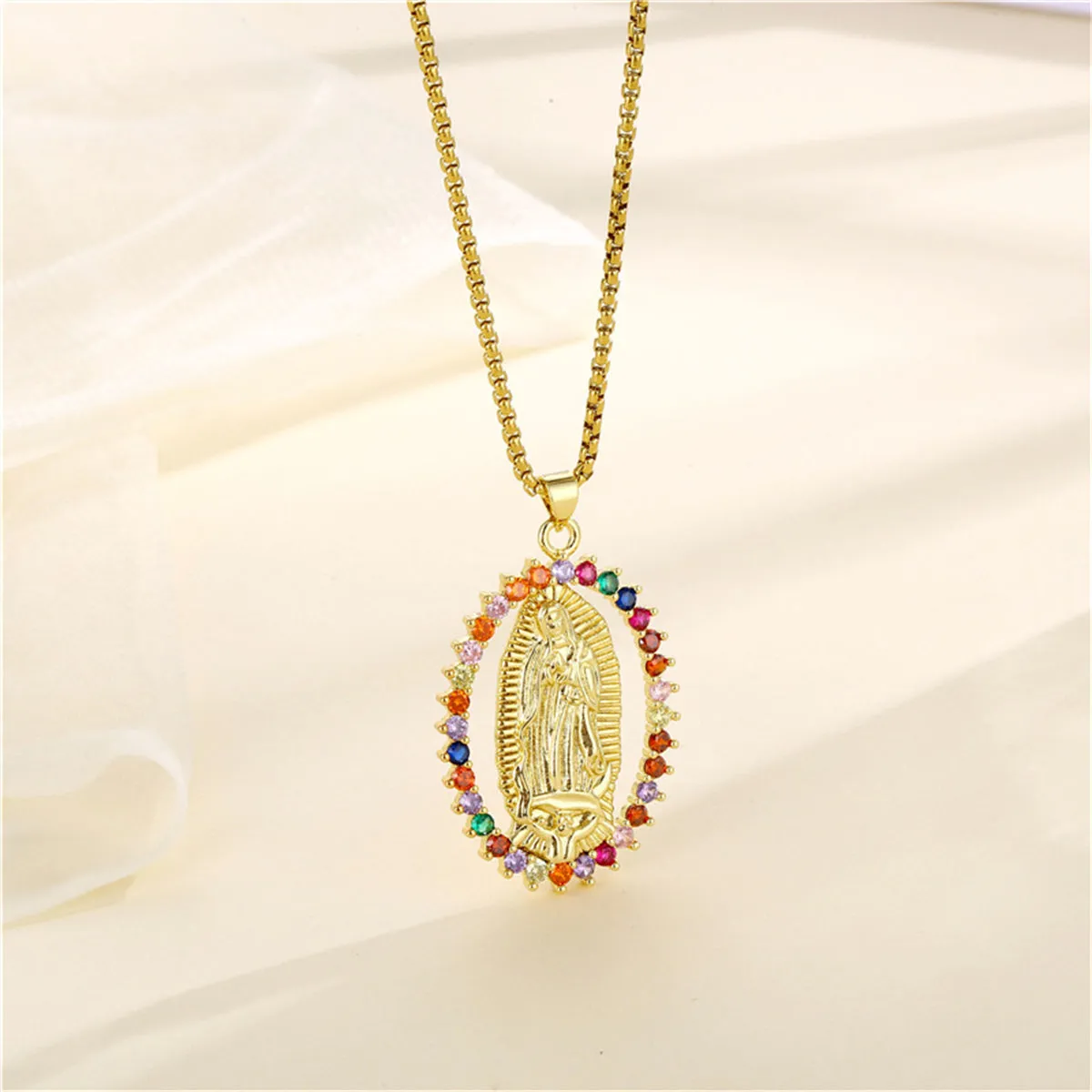 Red Cubic Zirconia & 18K Gold-Plated Mary Pendant Necklace