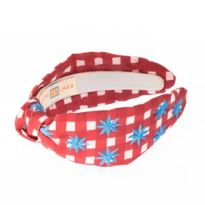 Red Gingham Headband with Blue Stars