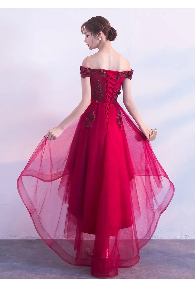 Red High Low Fashionable Homecoming Dress, Tulle Party Dresses