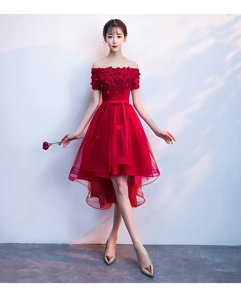 Red High Low Fashionable Homecoming Dress, Tulle Party Dresses