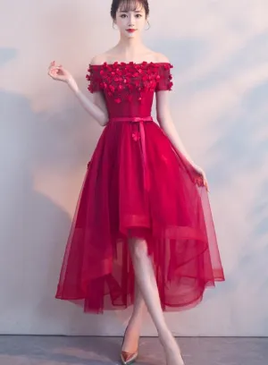 Red High Low Fashionable Homecoming Dress, Tulle Party Dresses