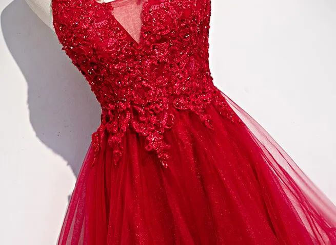 Red Lace Tulle Layered Straps Fashionable Long Party Dress, Long Prom Gown