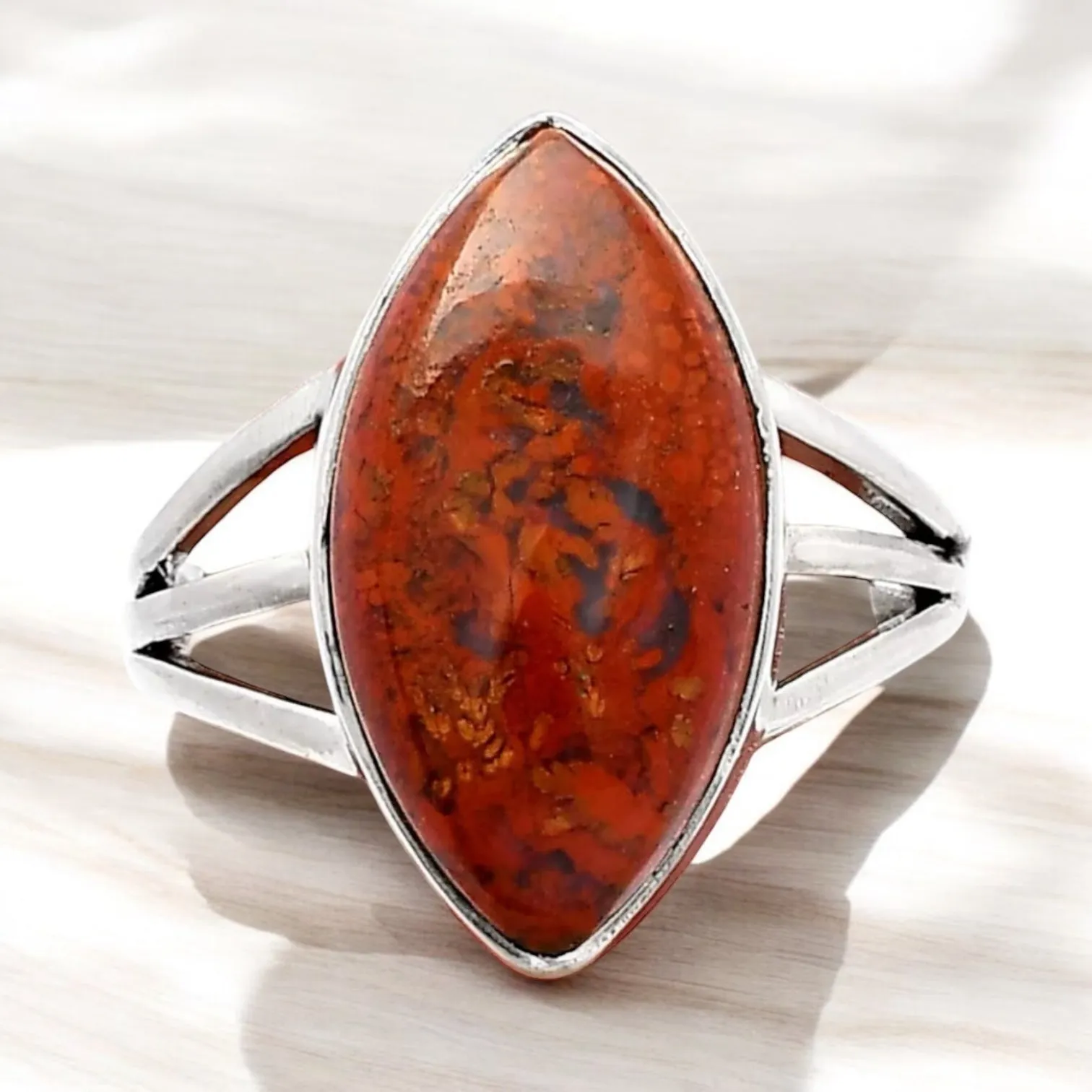 Red Moss Agate Solid 925 Sterling Silver Ring 7