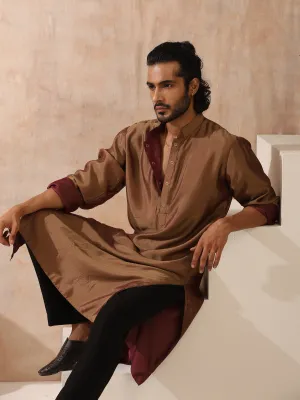 Reversible Maroon and Mustard Satin Kurta