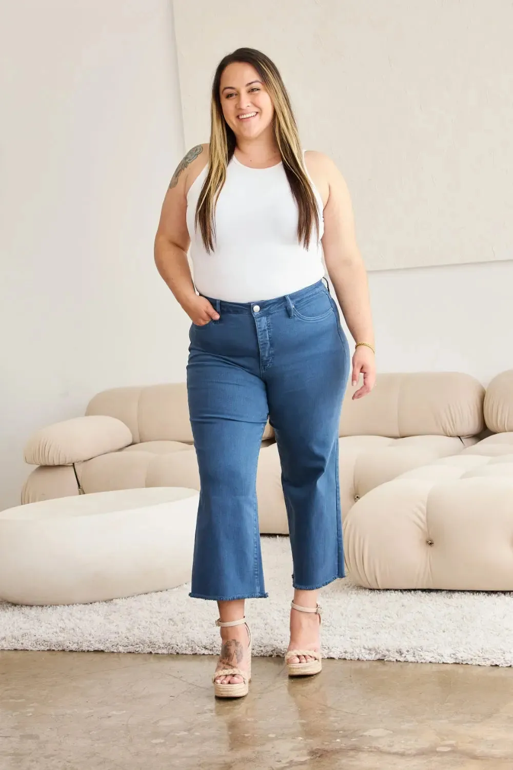RFM Full Size Tummy Control High Waist Raw Hem Jeans