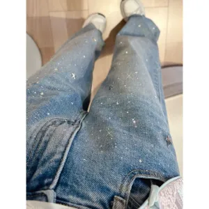 Rhinestone Loose High Waist Jeans