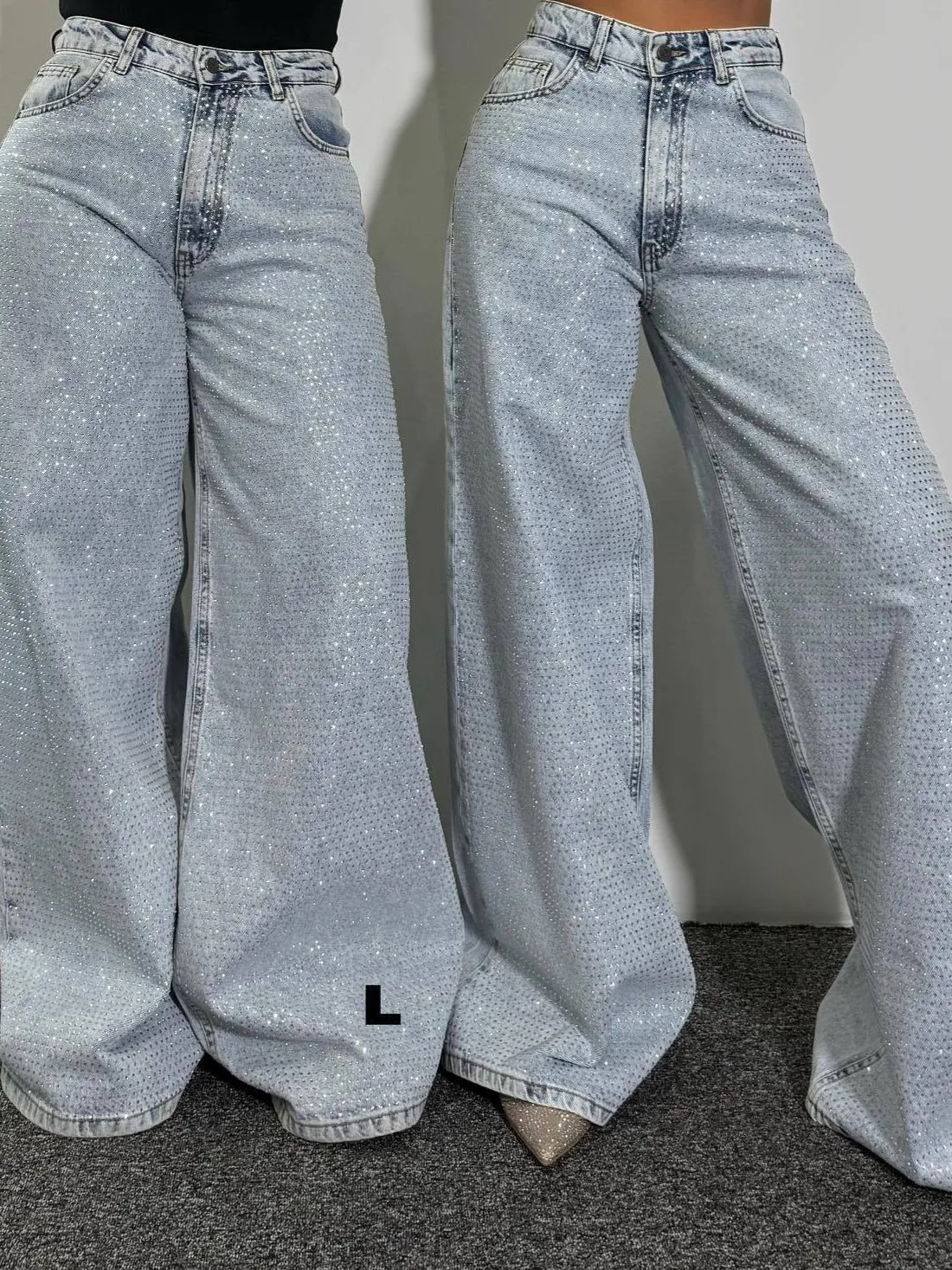 Rhinestone Loose High Waist Jeans