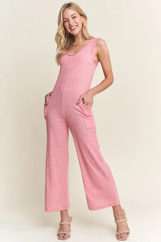 Ribbed Comfort V-Neck Jumpsuit