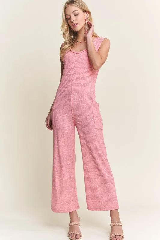 Ribbed Comfort V-Neck Jumpsuit