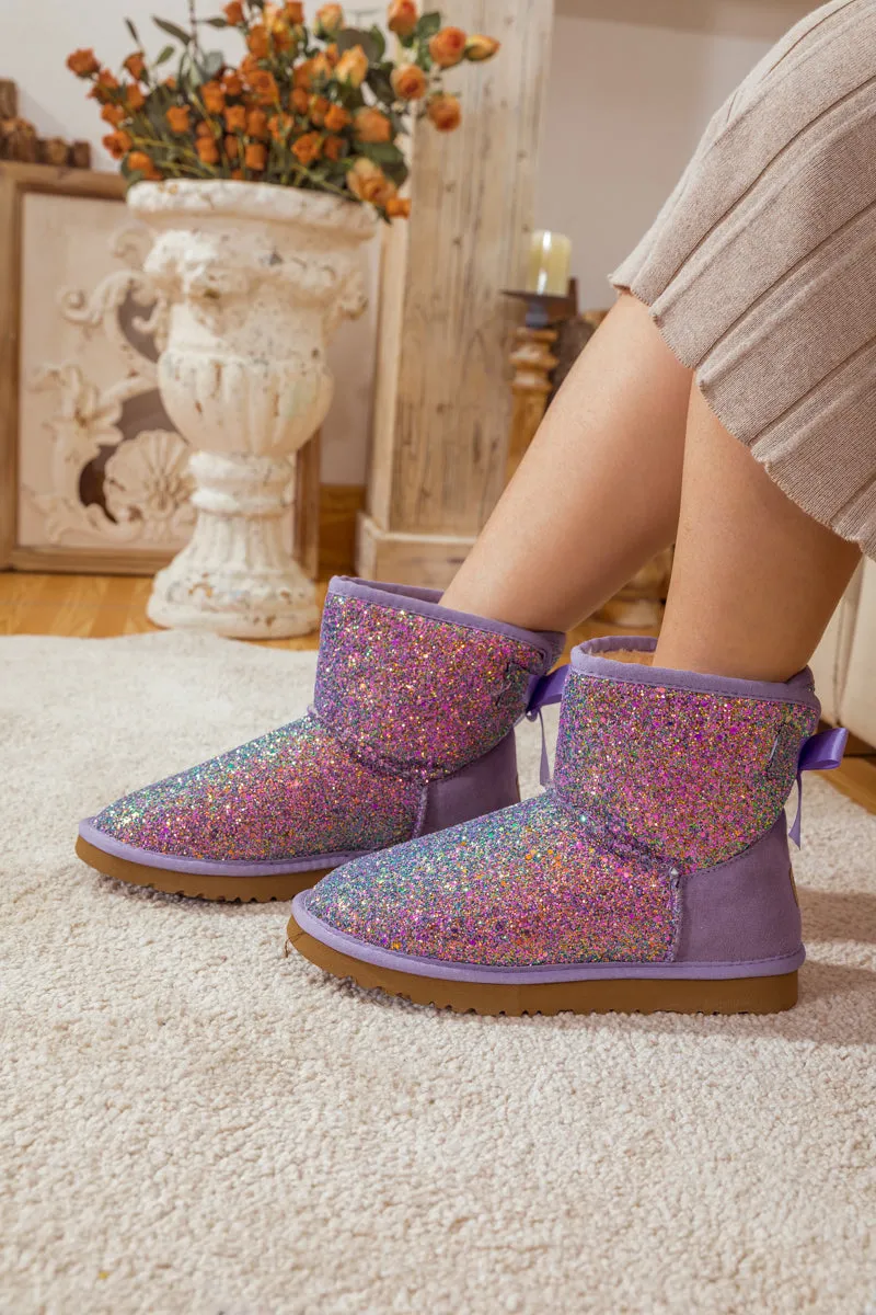 Ribbon Ballet Bow Shimmer Bling Boots - Lavender
