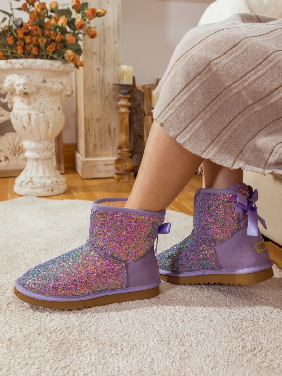 Ribbon Ballet Bow Shimmer Bling Boots - Lavender