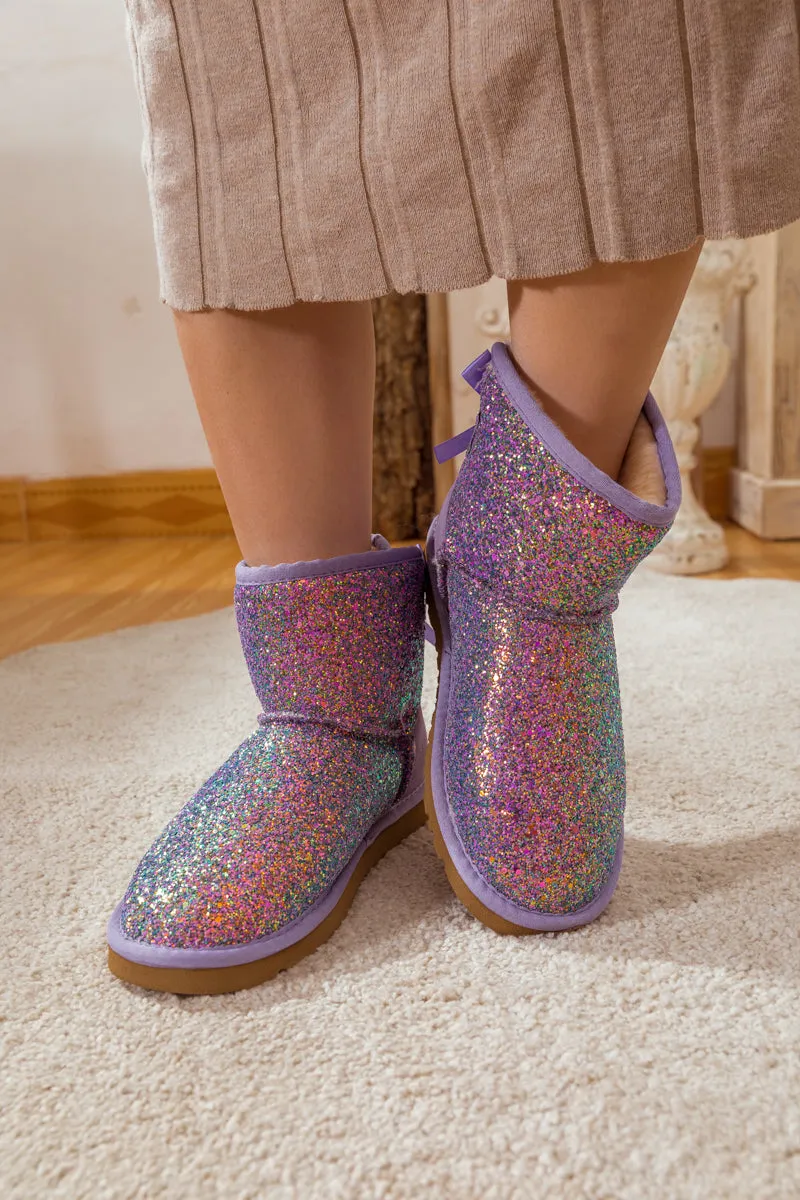 Ribbon Ballet Bow Shimmer Bling Boots - Lavender