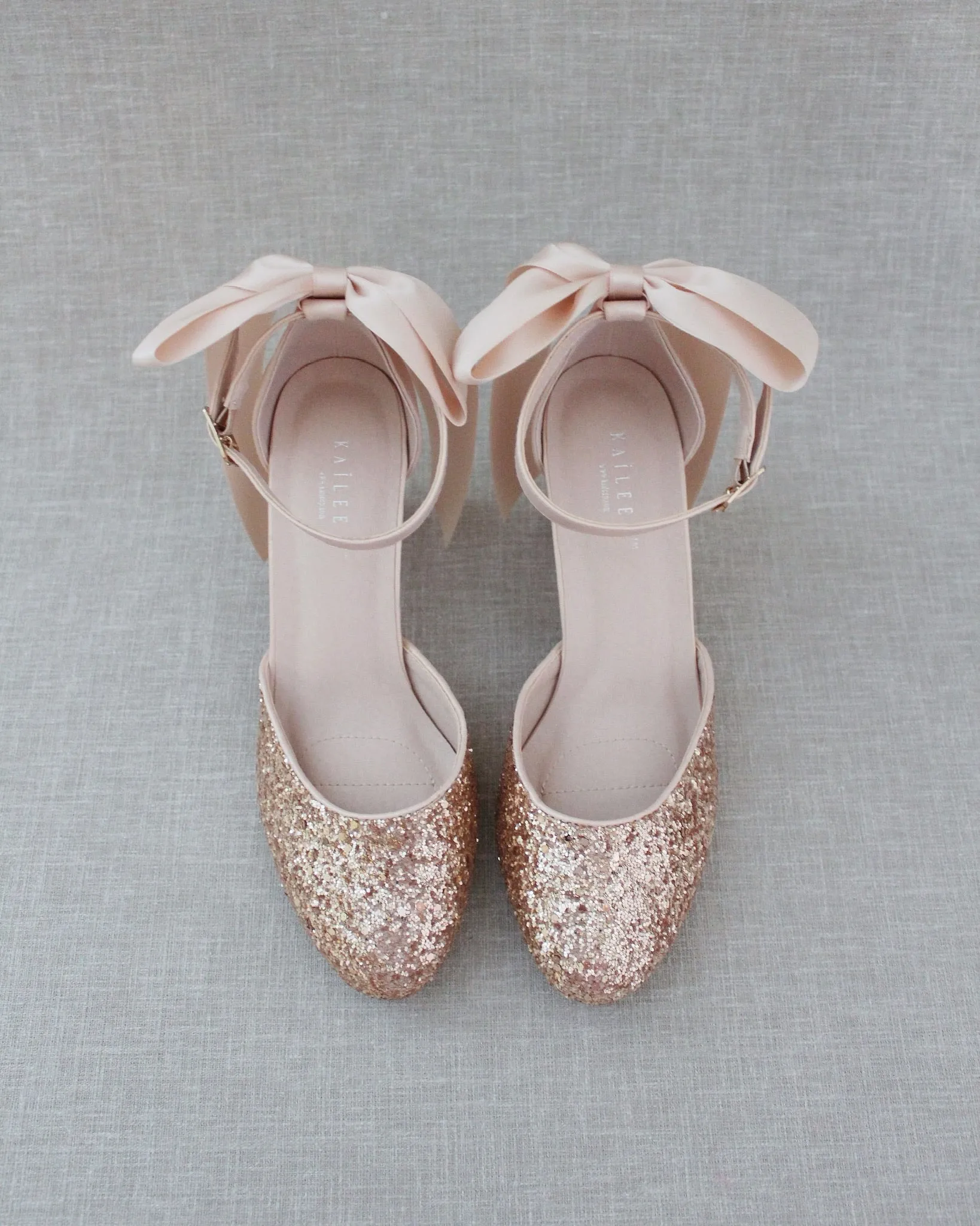 Rock Glitter Block Heel with Blush Satin Back Bow