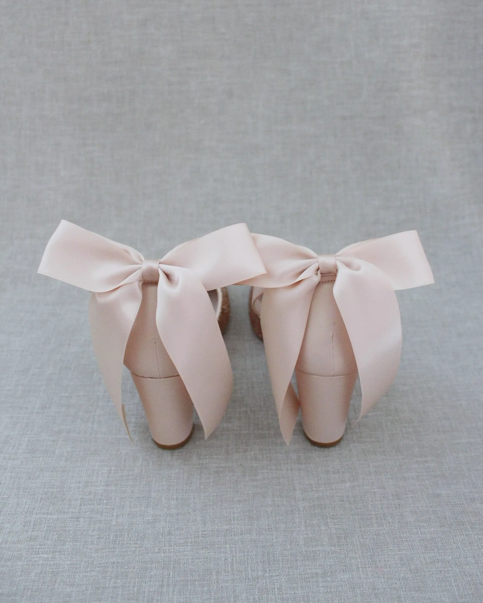 Rock Glitter Block Heel with Blush Satin Back Bow