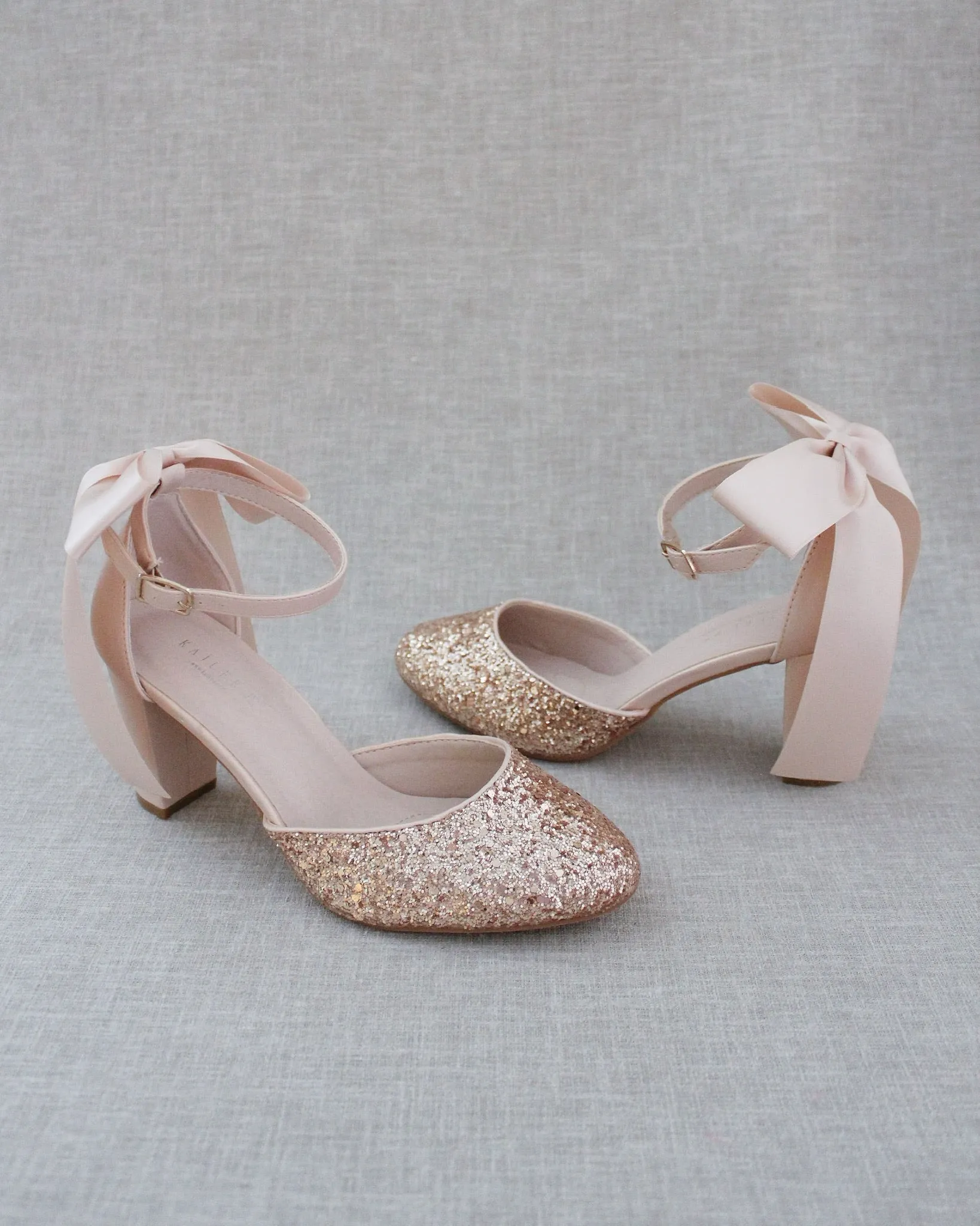 Rock Glitter Block Heel with Blush Satin Back Bow