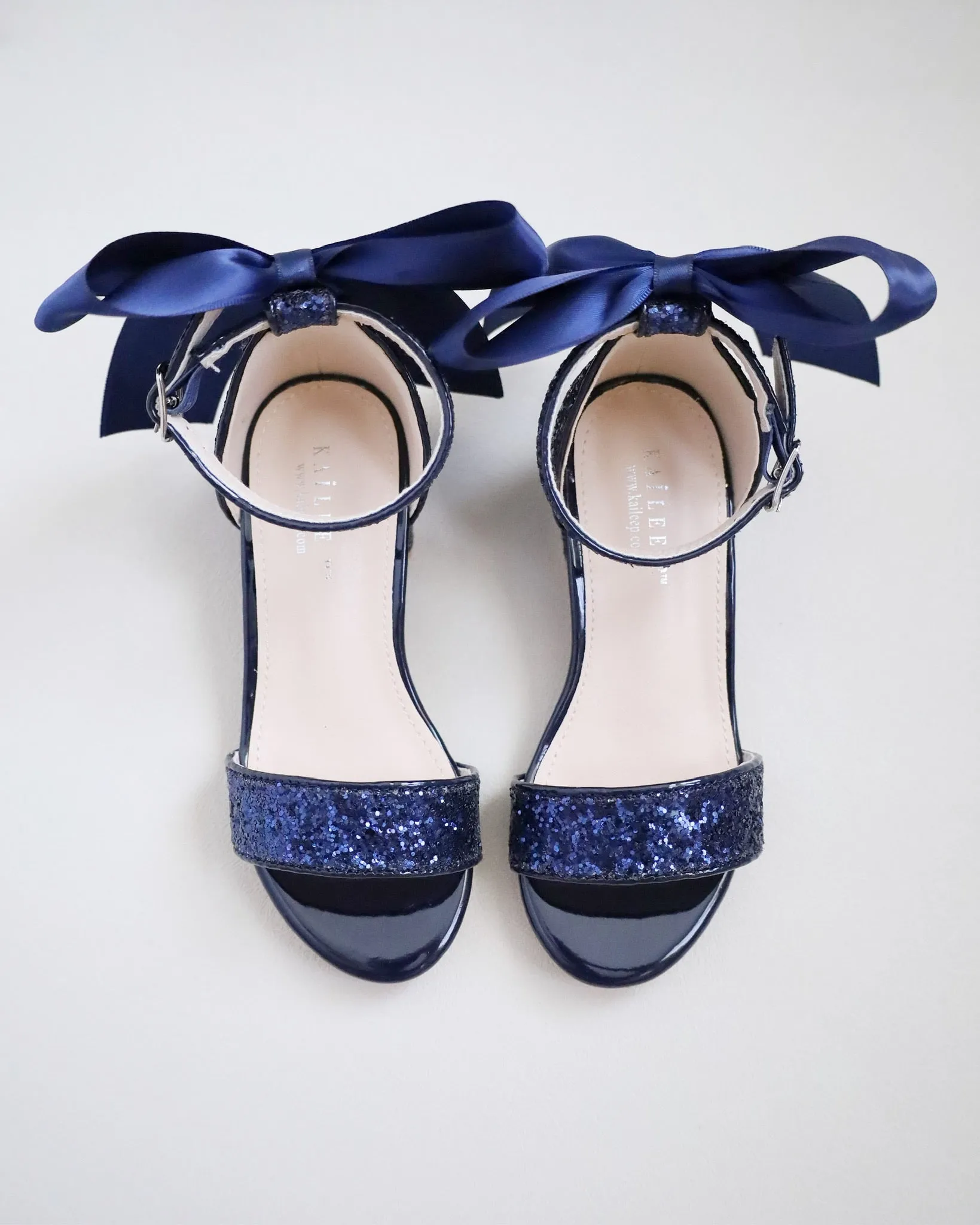 Rock Glitter Low Block Heel Girls Sandals with Back Satin Bow