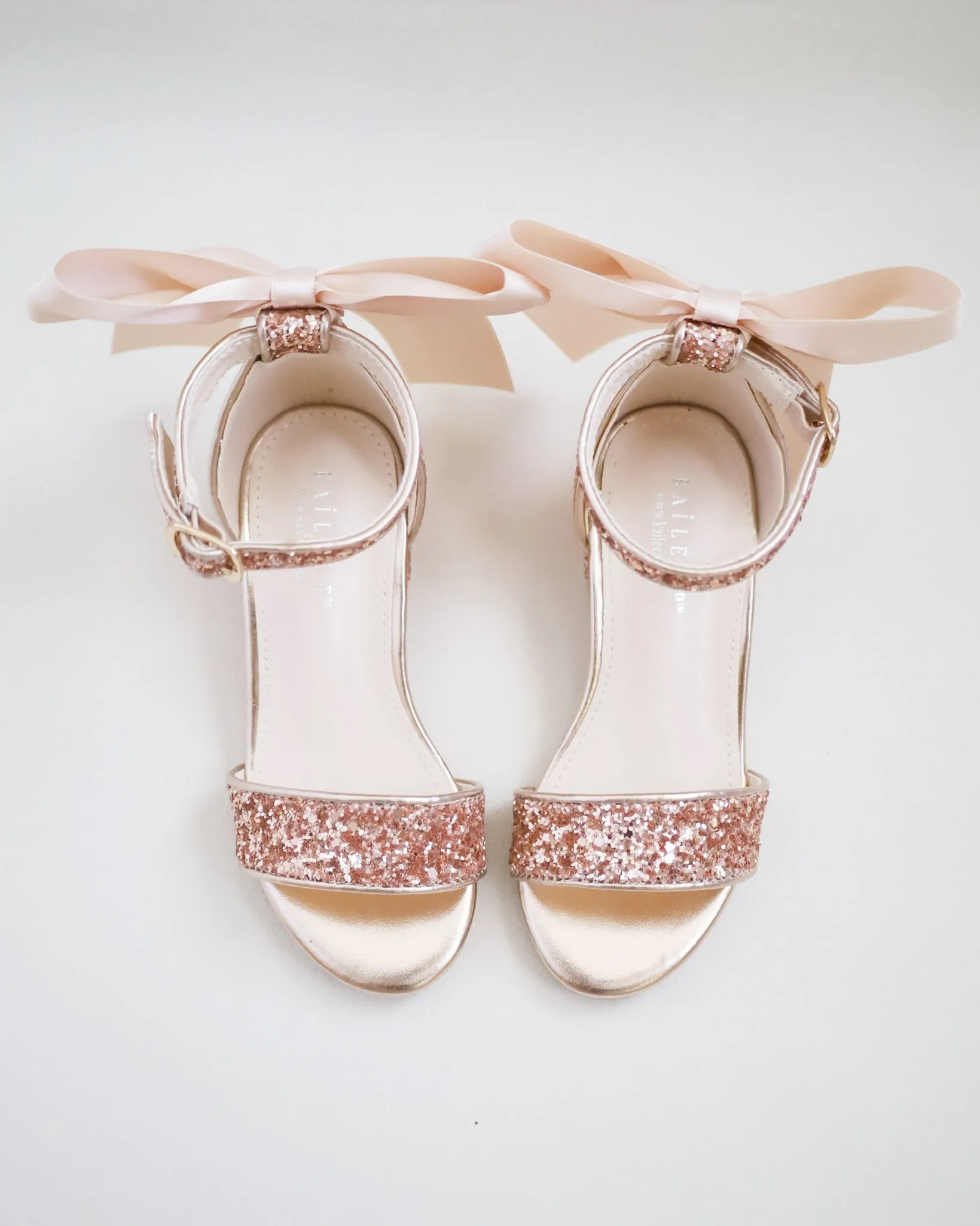 Rock Glitter Low Block Heel Girls Sandals with Back Satin Bow