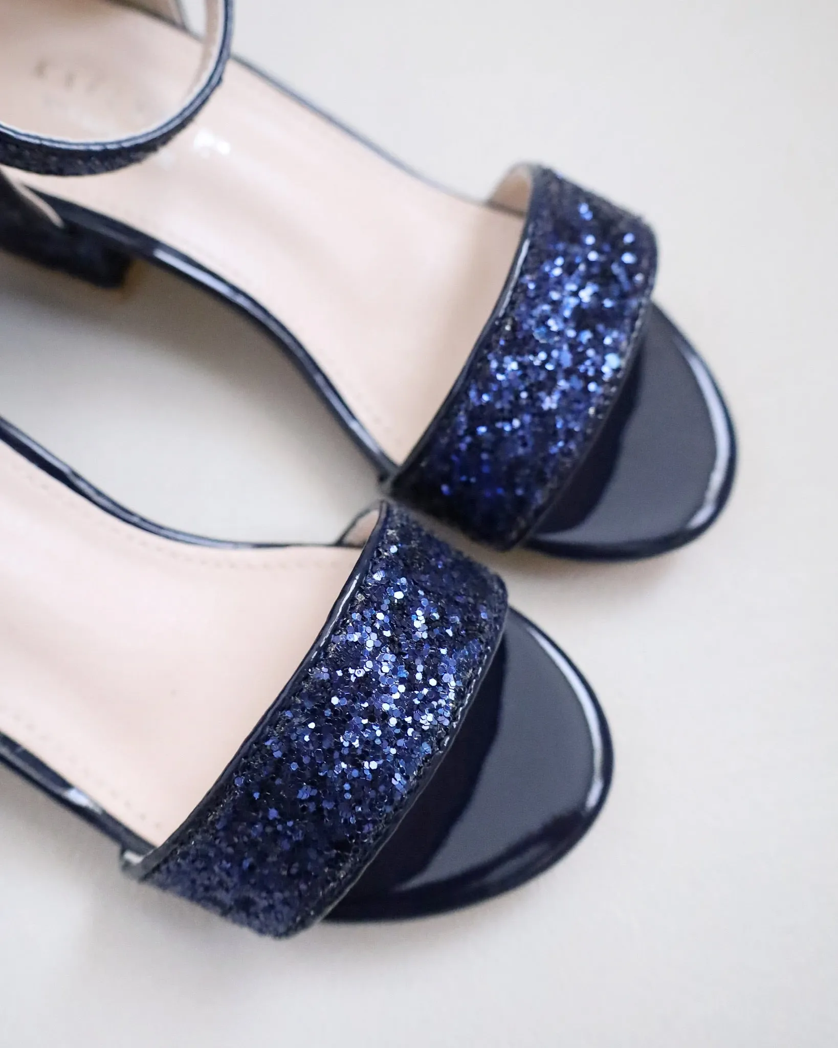 Rock Glitter Low Block Heel Girls Sandals with Back Satin Bow