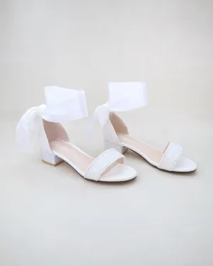 Rock Glitter Low Block Heel Girls Sandals with Wrapped Satin Tie