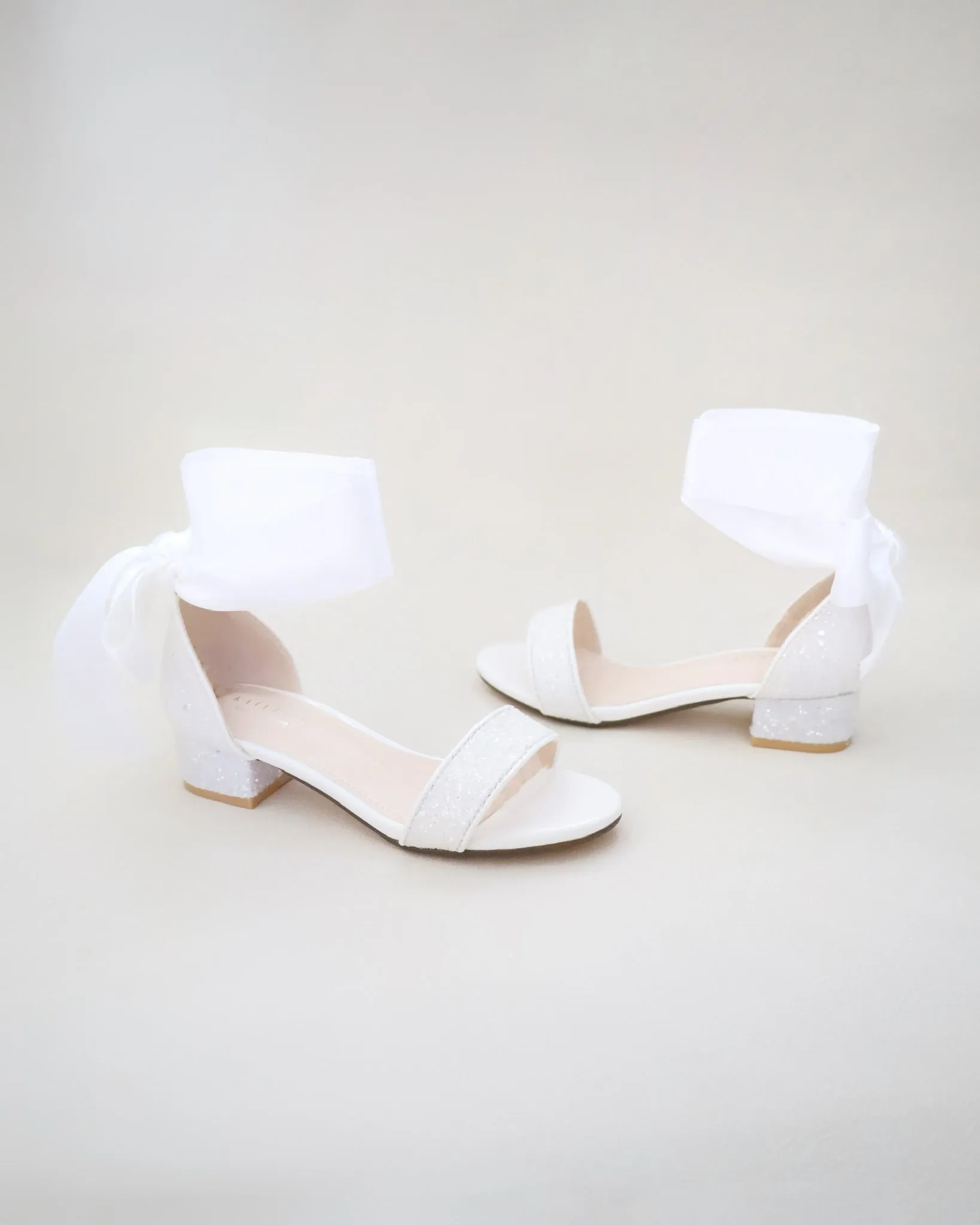 Rock Glitter Low Block Heel Girls Sandals with Wrapped Satin Tie