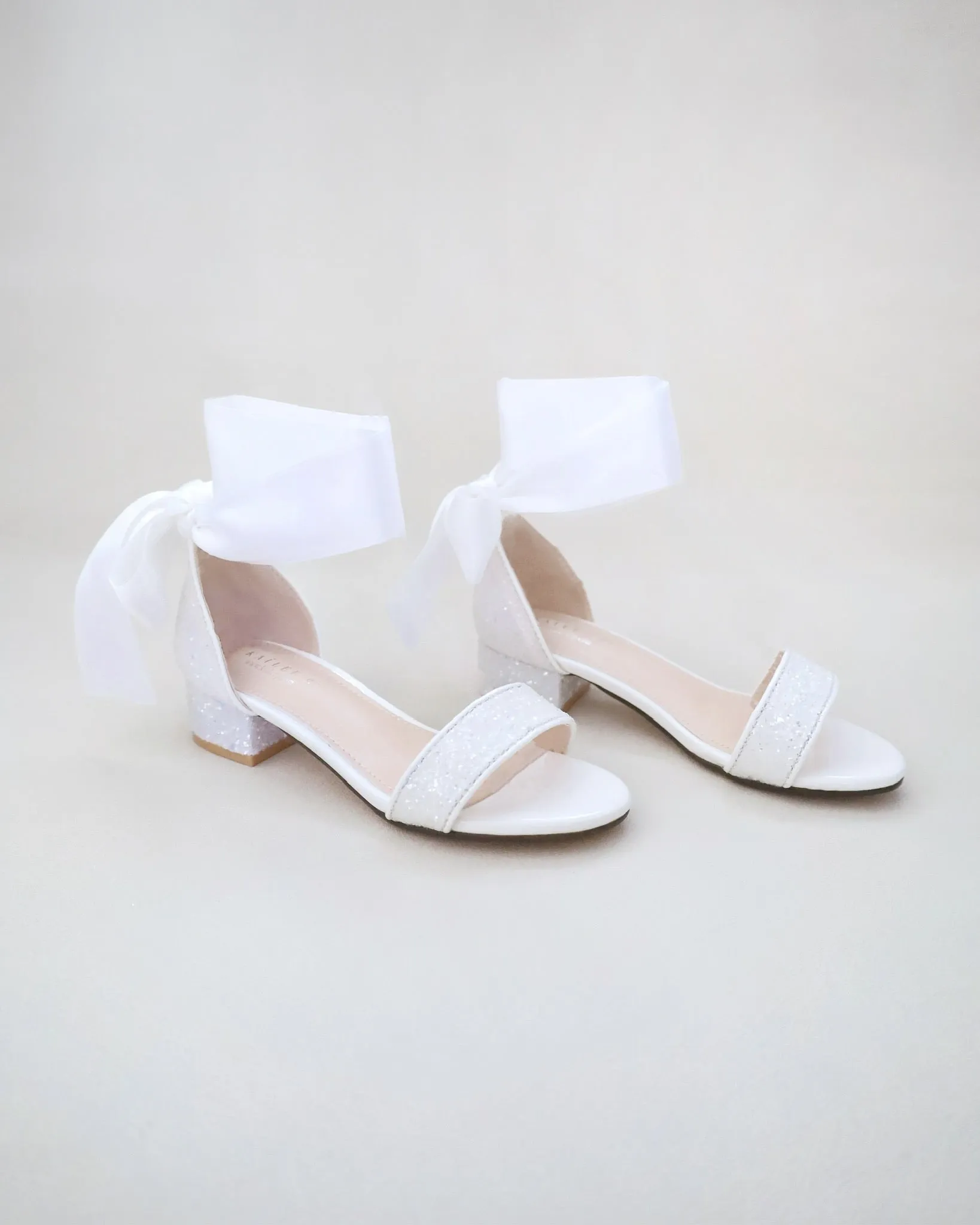 Rock Glitter Low Block Heel Girls Sandals with Wrapped Satin Tie