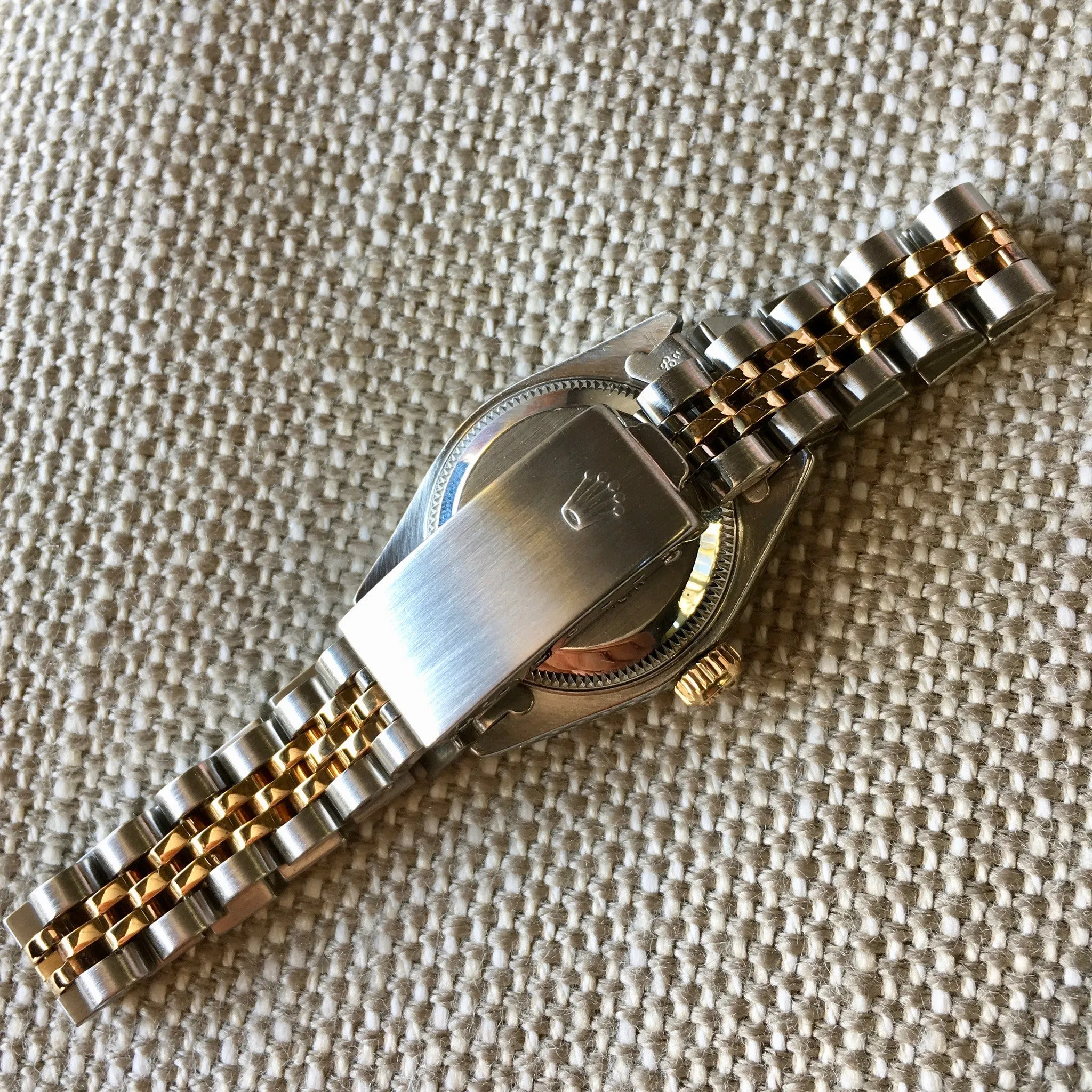 Rolex Ladies Datejust 69173 Two Tone Champagne Stick Dial Steel 18K Wristwatch