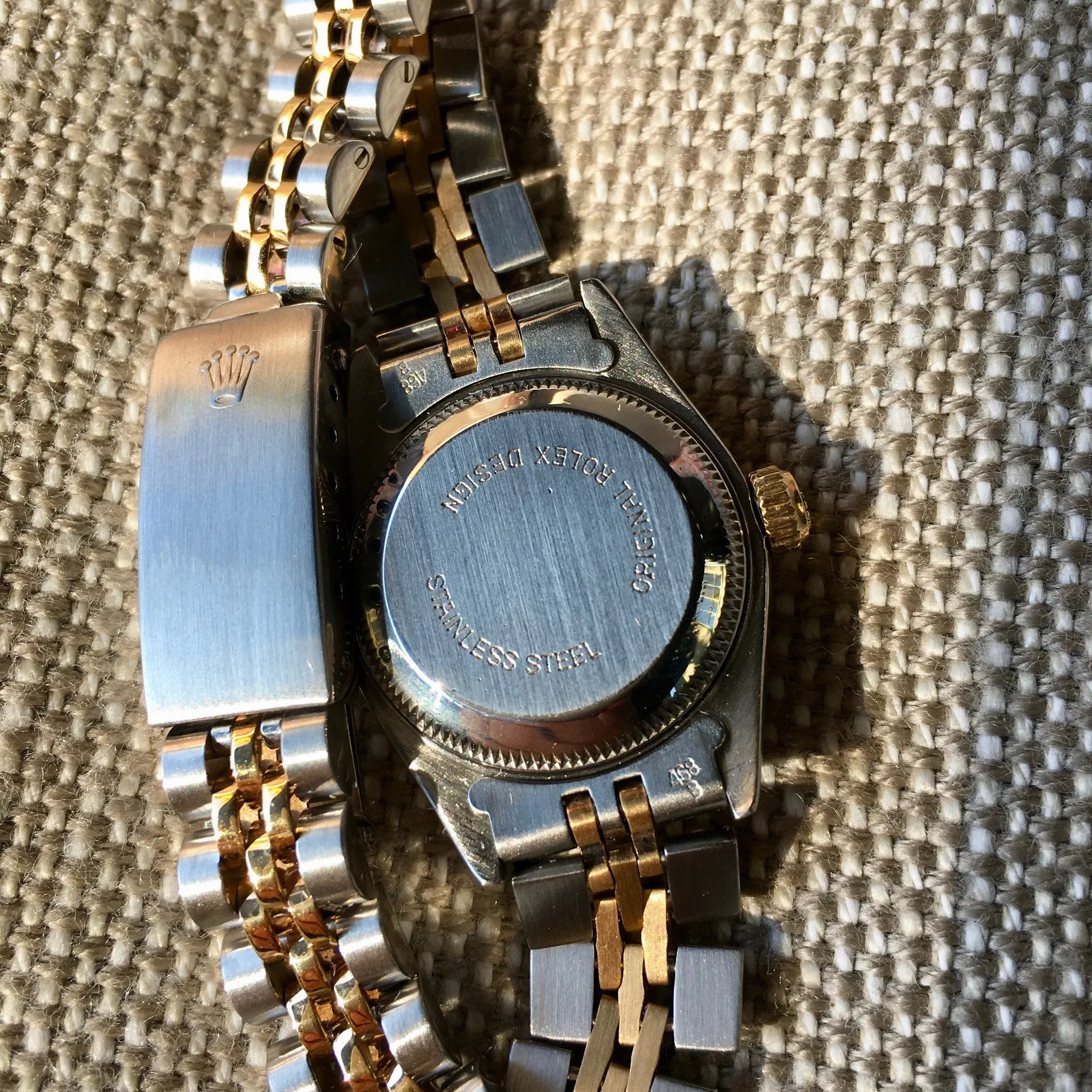 Rolex Ladies Datejust 69173 Two Tone Champagne Stick Dial Steel 18K Wristwatch