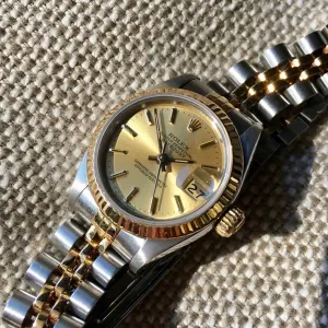 Rolex Ladies Datejust 69173 Two Tone Champagne Stick Dial Steel 18K Wristwatch