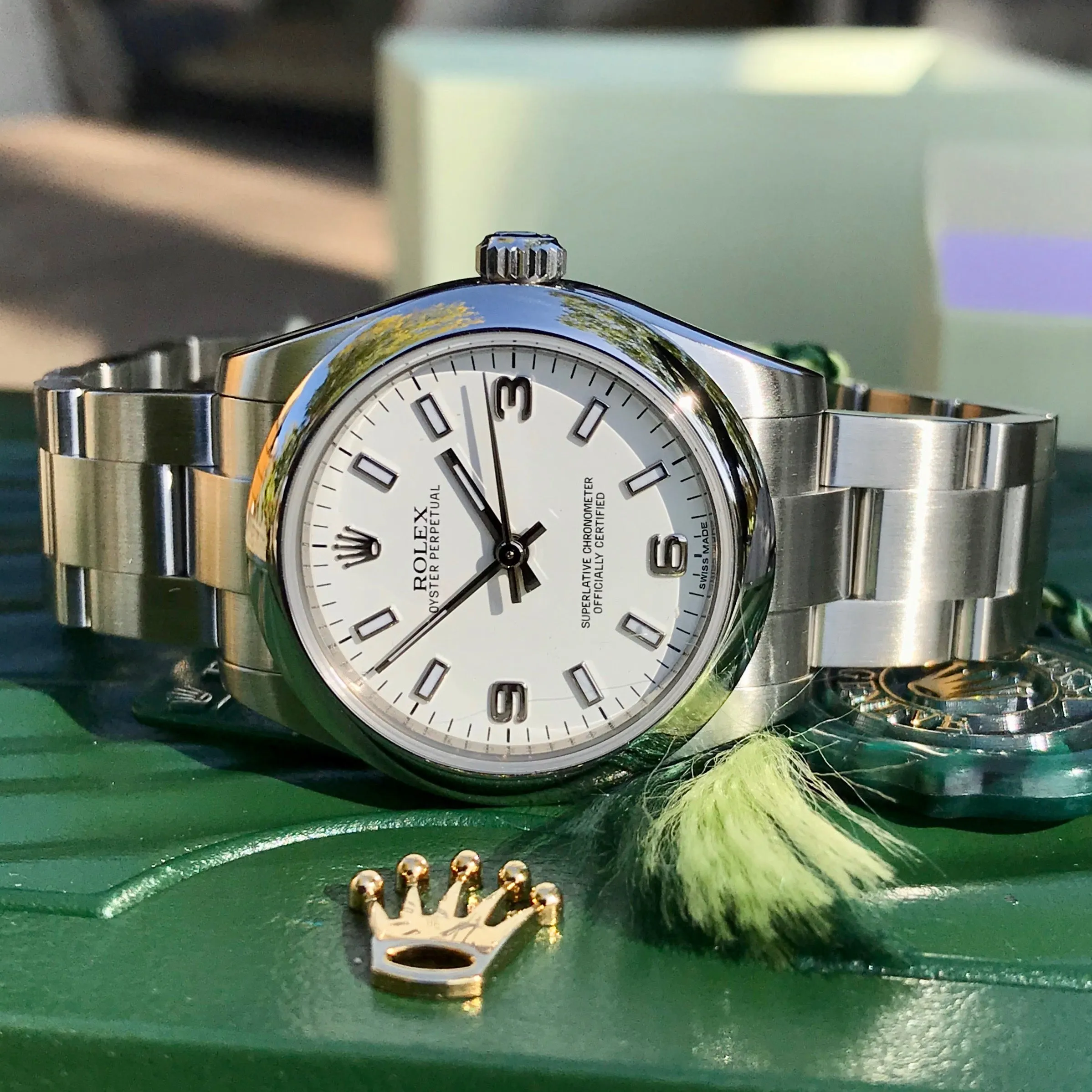 Rolex Oyster Perpetual 177200 White Arabic Numerals Stainless Steel Ladies Scrambled Serial Wristwatch