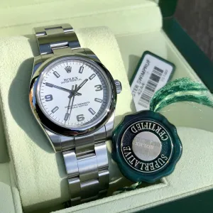 Rolex Oyster Perpetual 177200 White Arabic Numerals Stainless Steel Ladies Scrambled Serial Wristwatch
