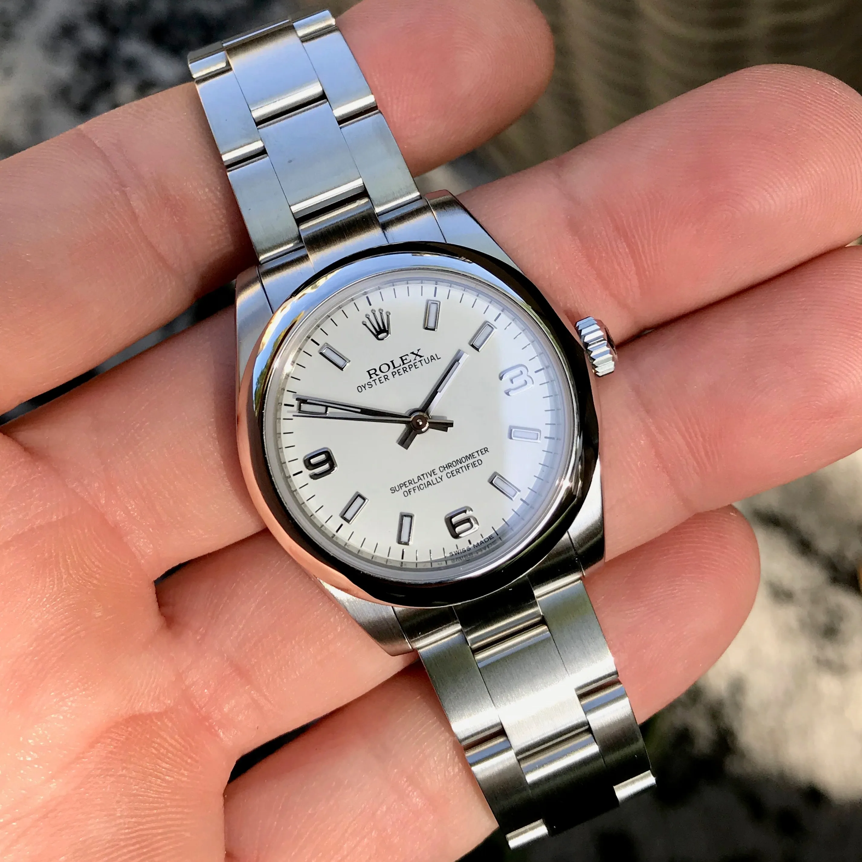 Rolex Oyster Perpetual 177200 White Arabic Numerals Stainless Steel Ladies Scrambled Serial Wristwatch