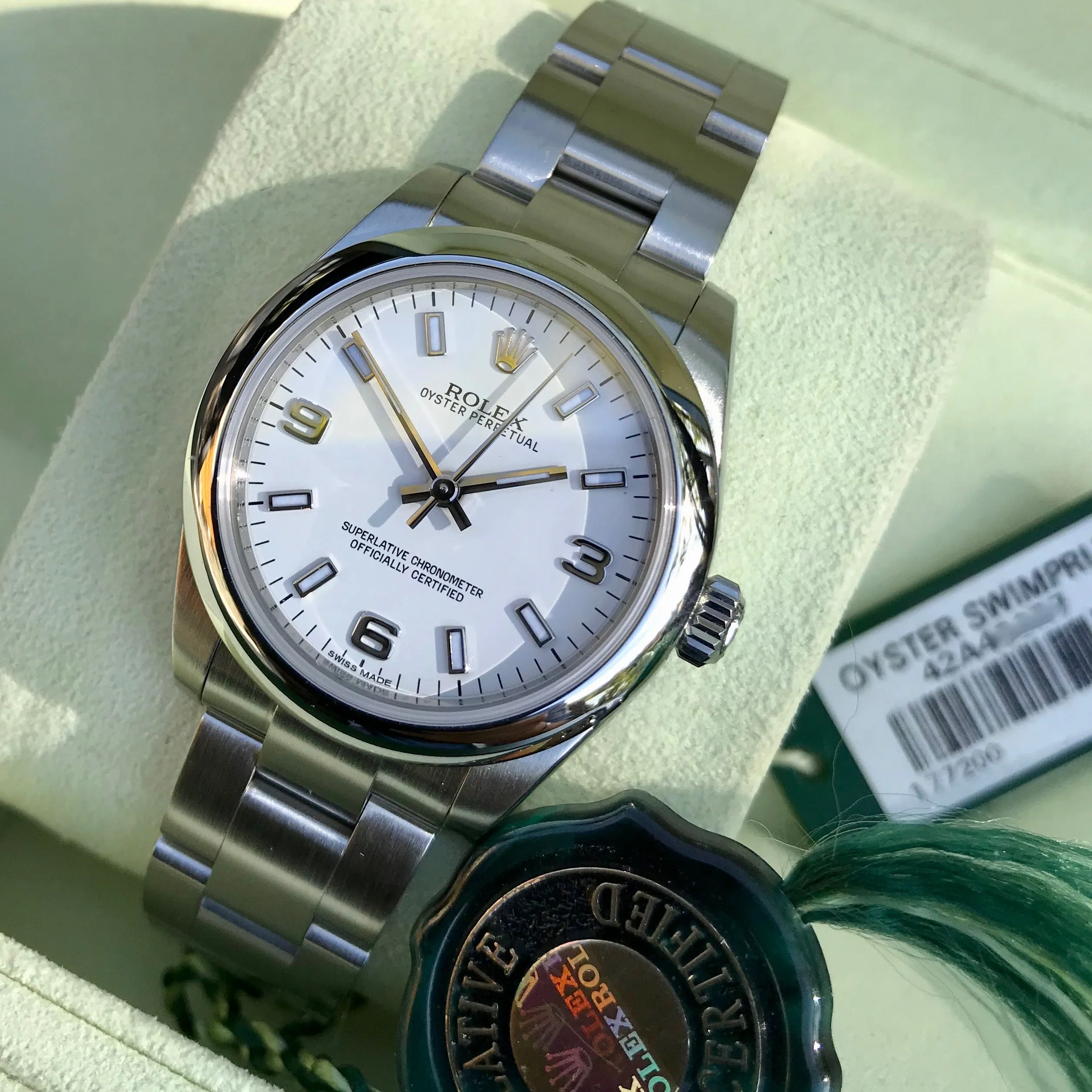 Rolex Oyster Perpetual 177200 White Arabic Numerals Stainless Steel Ladies Scrambled Serial Wristwatch