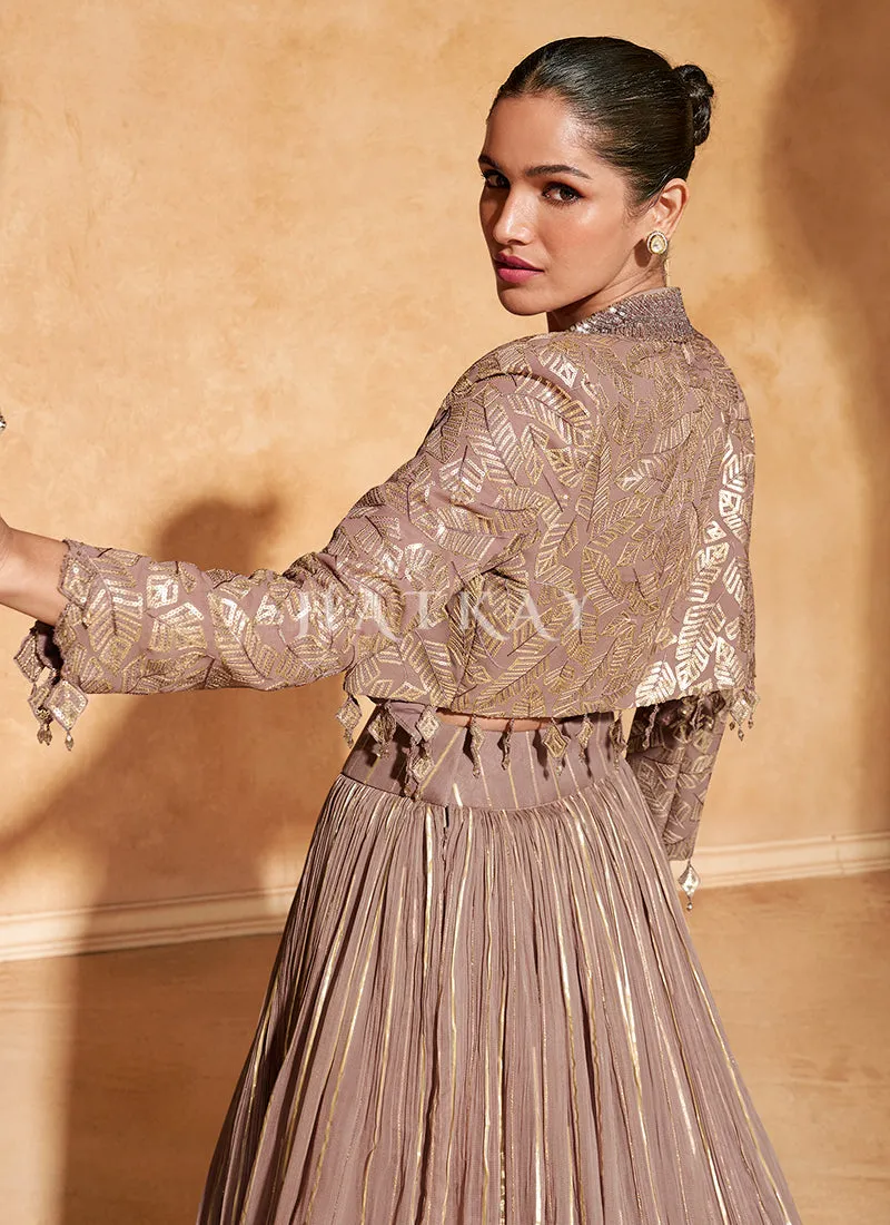 Rose Gold Embroidered Jacket Style Lehenga Choli