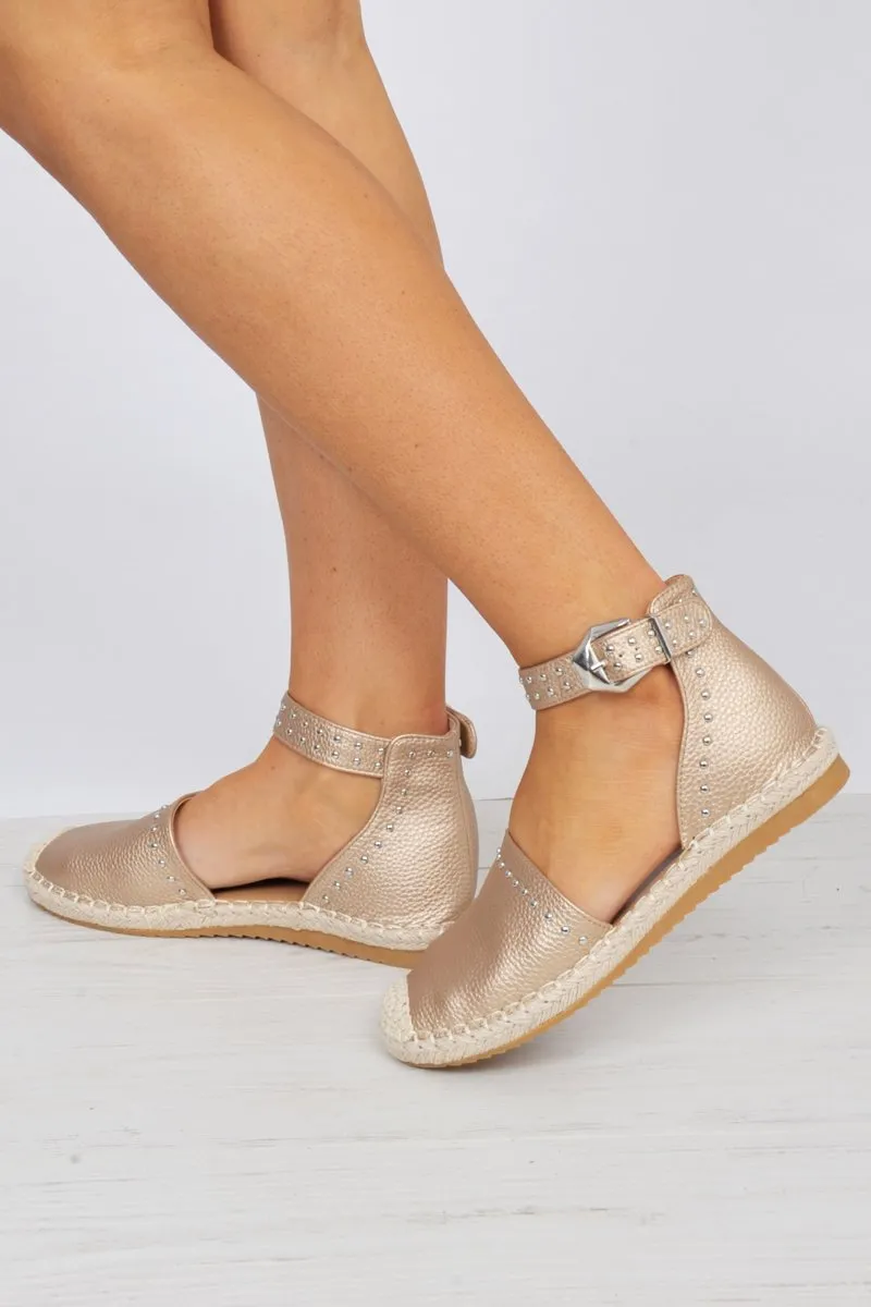 Rose Gold Studded Espadrilles Sandals - Robin
