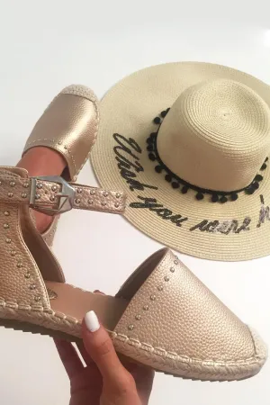 Rose Gold Studded Espadrilles Sandals - Robin