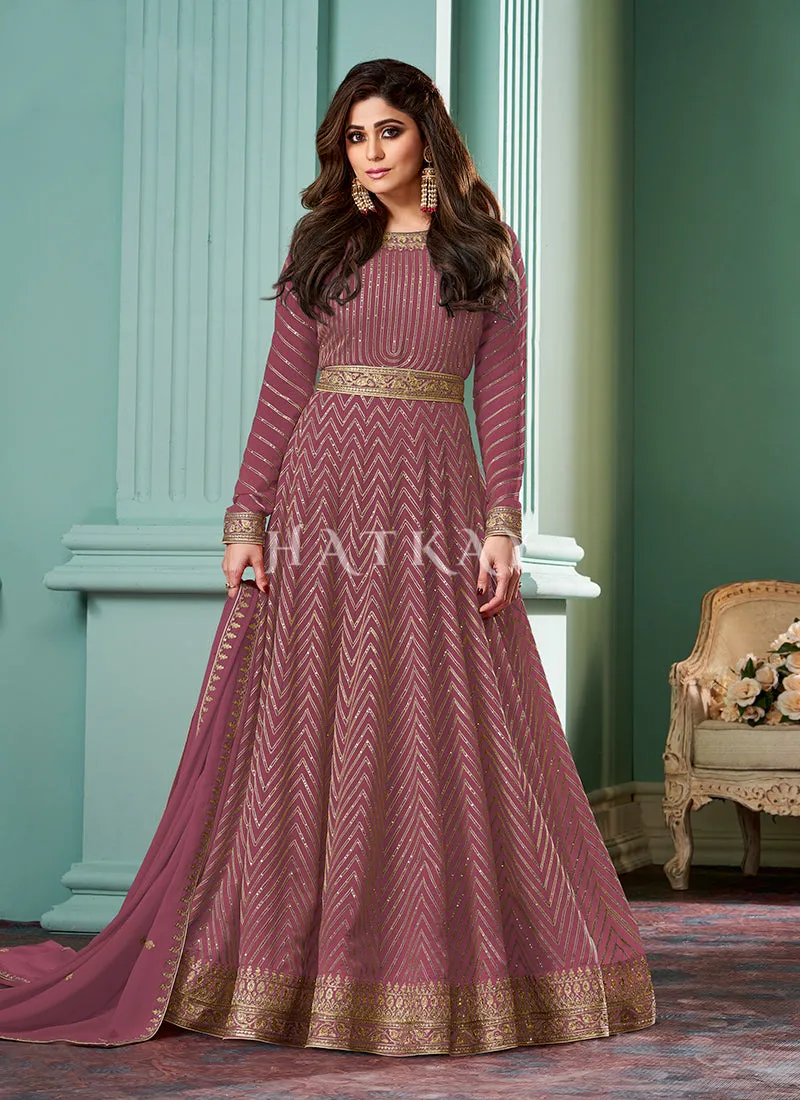 Rose Pink Embroidered Bollywood Anarkali Suit