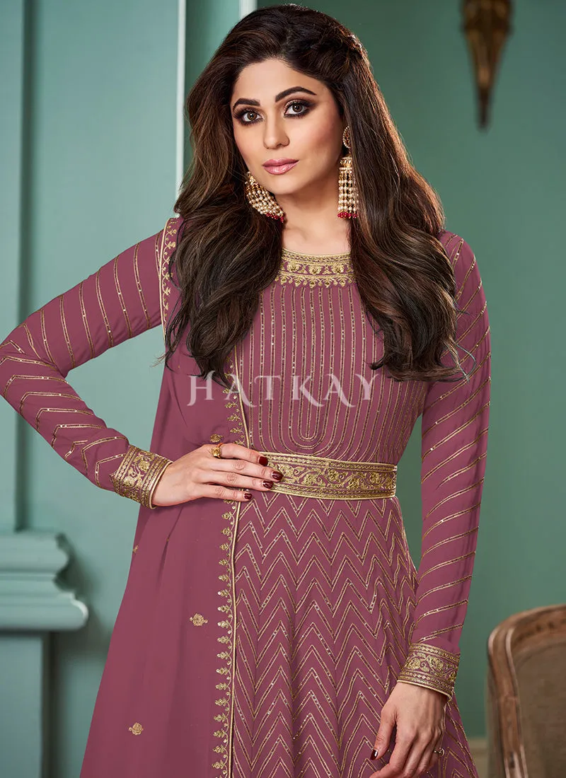 Rose Pink Embroidered Bollywood Anarkali Suit