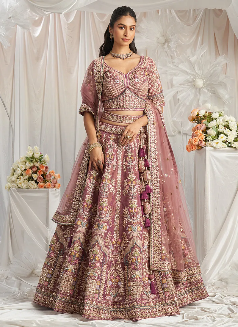 Rose Pink Multi Embroidery Bridal Lehenga Choli
