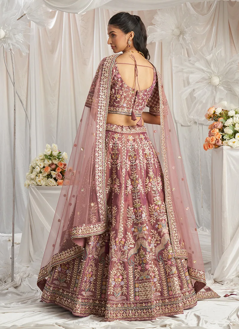 Rose Pink Multi Embroidery Bridal Lehenga Choli