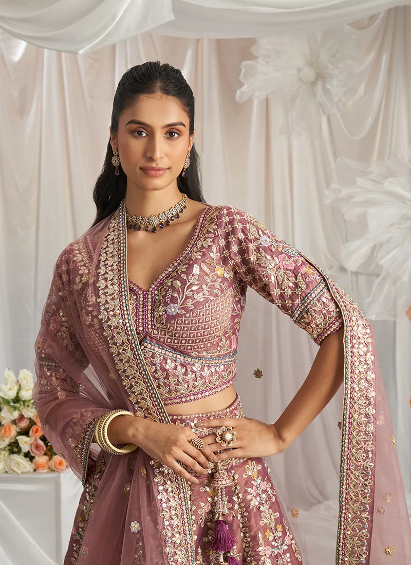 Rose Pink Multi Embroidery Bridal Lehenga Choli