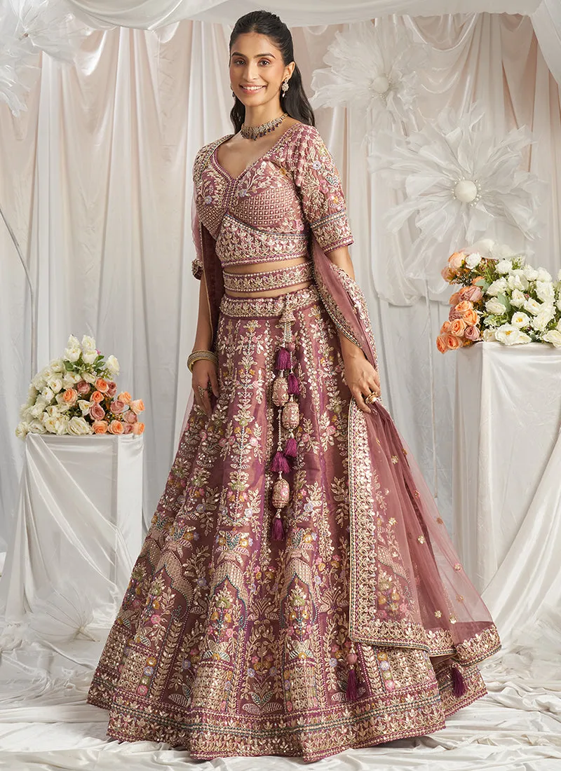 Rose Pink Multi Embroidery Bridal Lehenga Choli